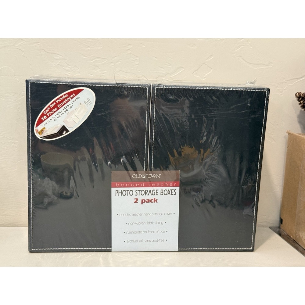 OLD TOWN Bonded Black Leather Photo Storage Boxes 2 pack 1300+ Photos